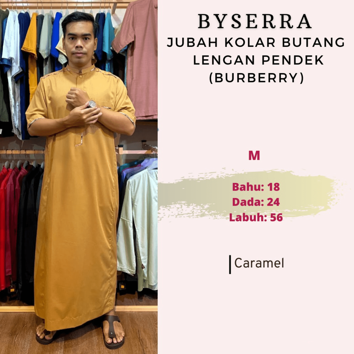 JUBAH KOLAR BUTANG LENGAN PENDEK (BURBERRY) - Image 3