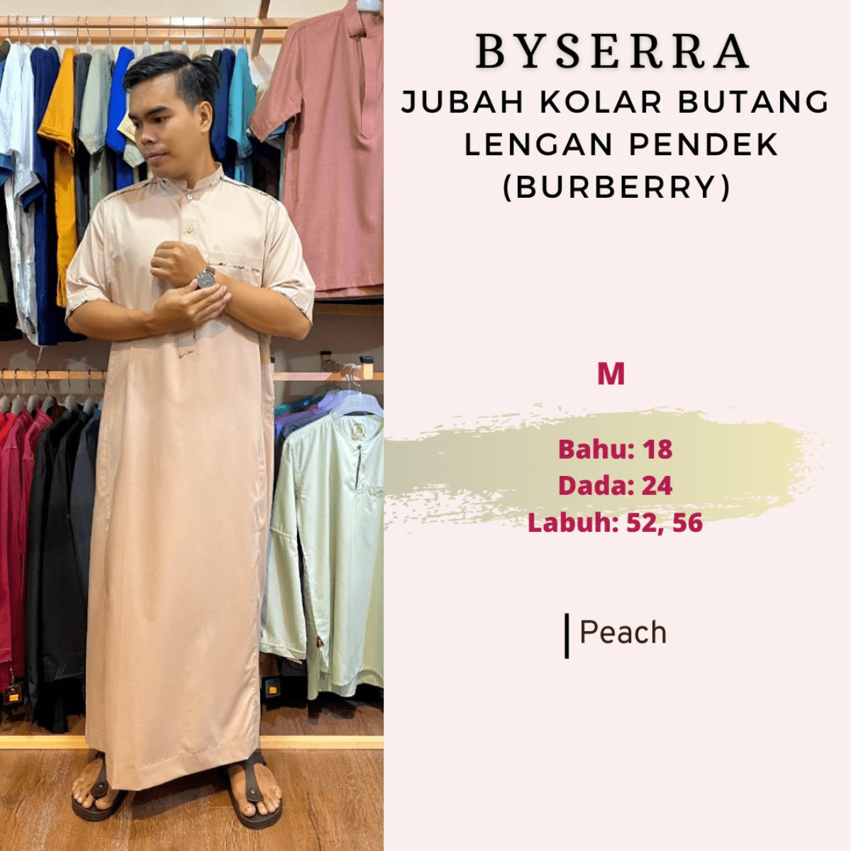 JUBAH KOLAR BUTANG LENGAN PENDEK (BURBERRY) - Image 4