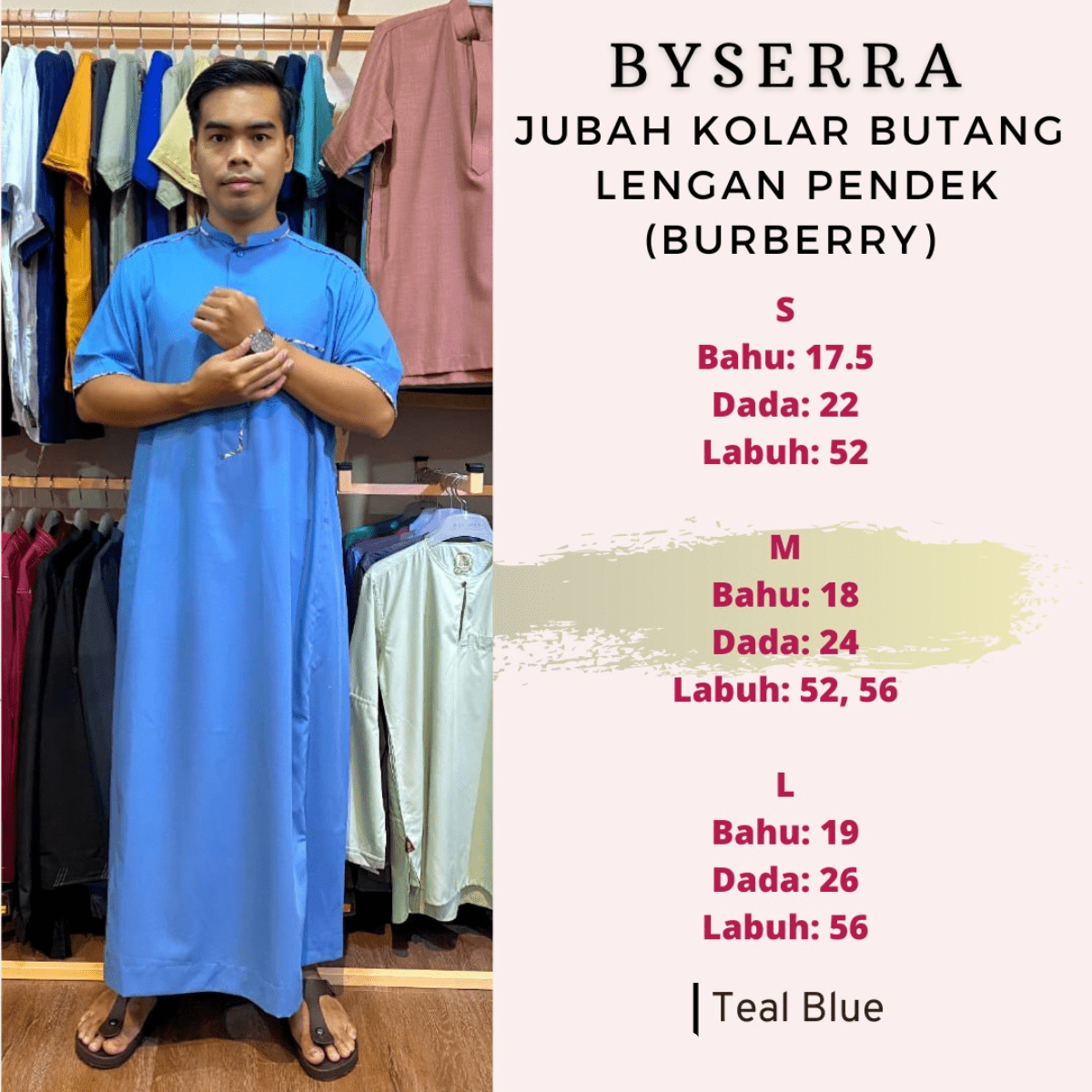JUBAH KOLAR BUTANG LENGAN PENDEK (BURBERRY) - Image 5