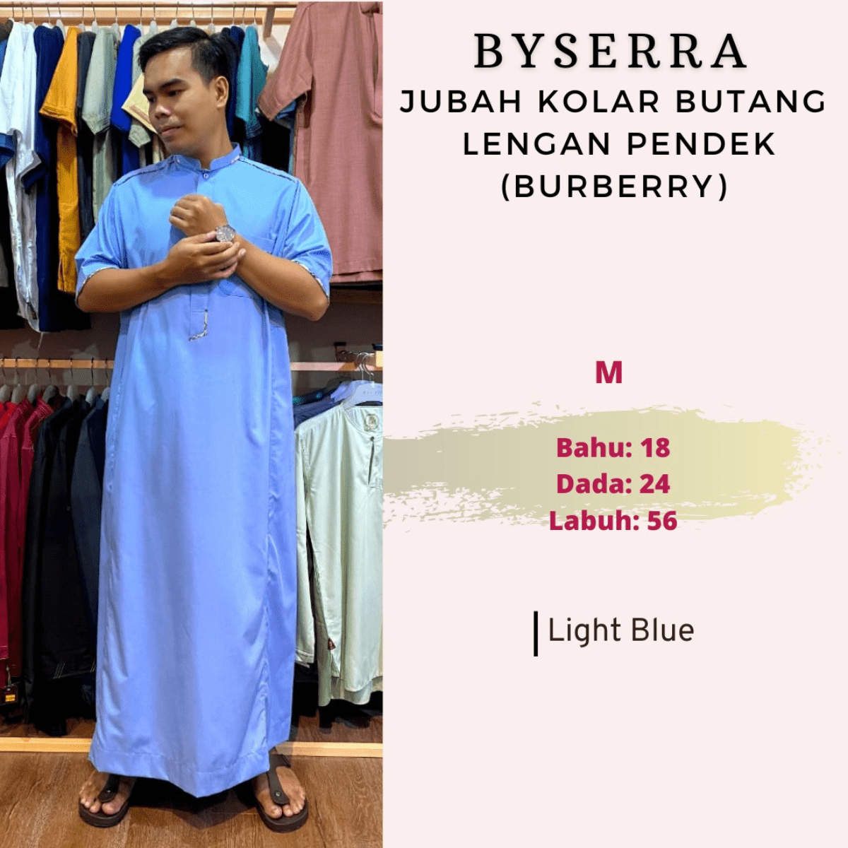 JUBAH KOLAR BUTANG LENGAN PENDEK (BURBERRY) - Image 6
