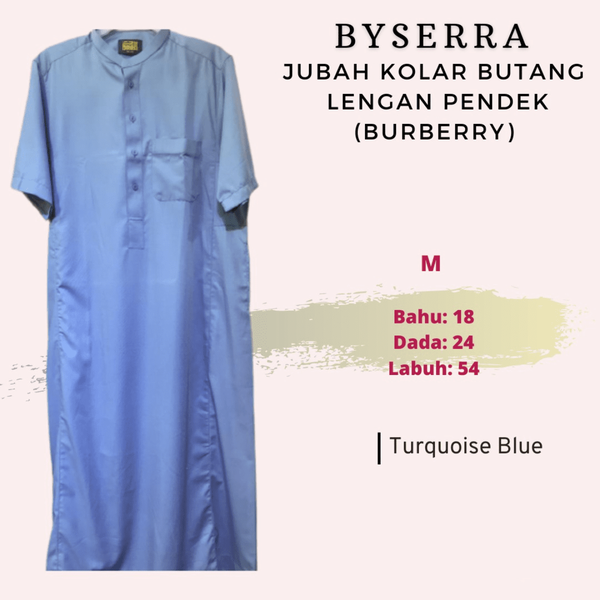 JUBAH KOLAR BUTANG LENGAN PENDEK (BURBERRY) - Image 9