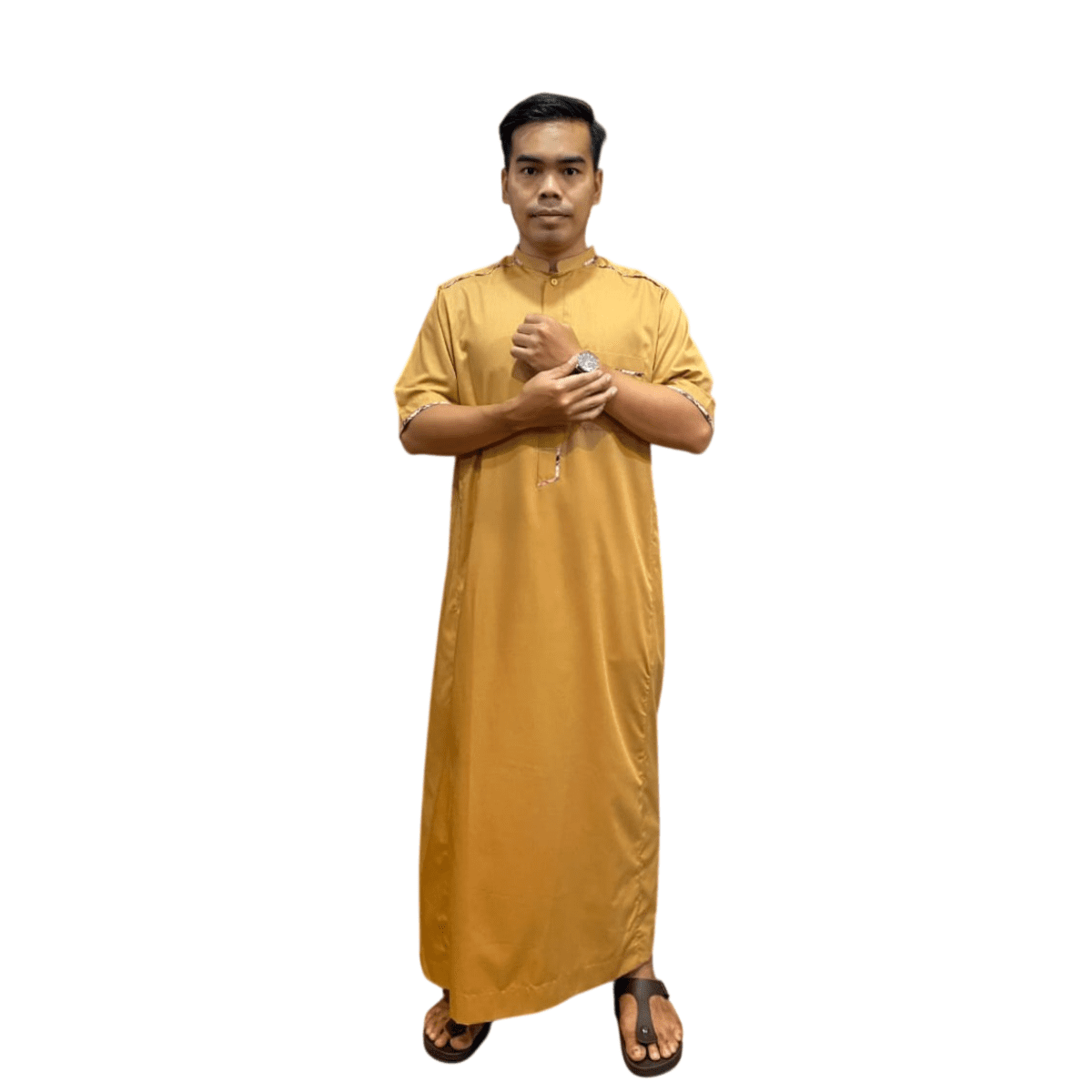 JUBAH KOLAR BUTANG LENGAN PENDEK (BURBERRY)