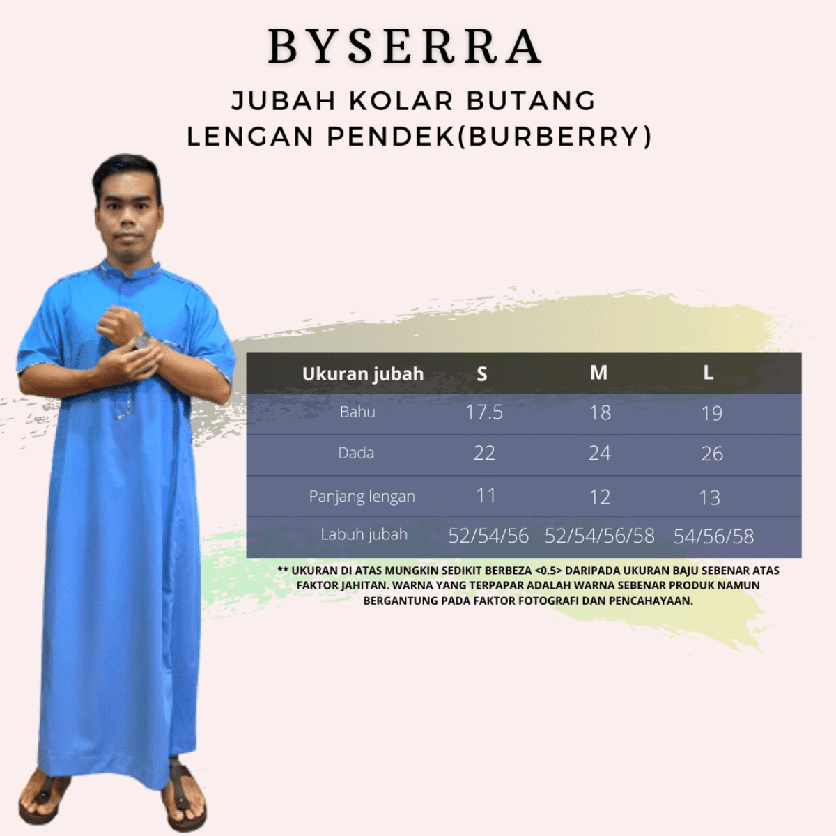 JUBAH KOLAR BUTANG LENGAN PENDEK (BURBERRY) - Image 2